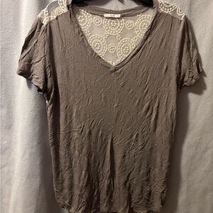 Le Lis Taupe Lace V-Neck Tee